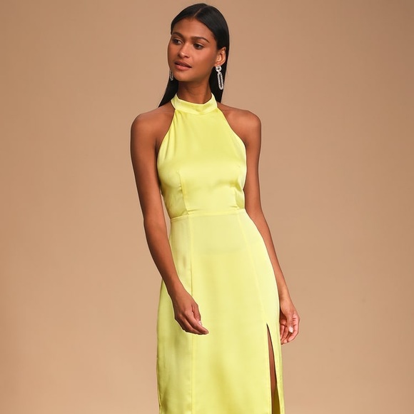 Perfectly Polished Yellow Halter Midi Dress - Picture 1 of 8